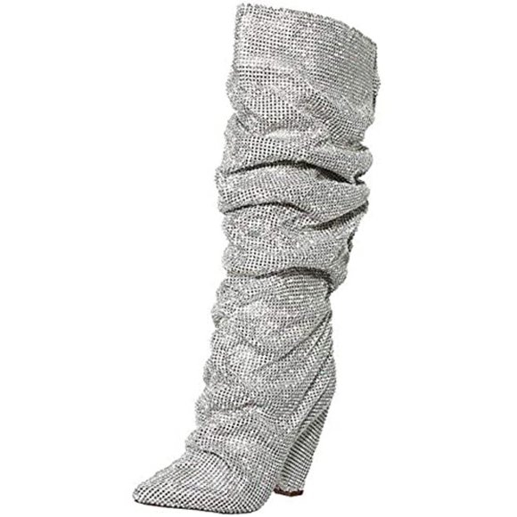 women's crystal rhinestone embellished slouch boots - Picture 4 of 7